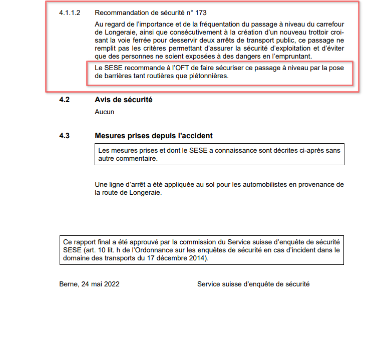 Accident mortel de Orbe : aucune barrière n